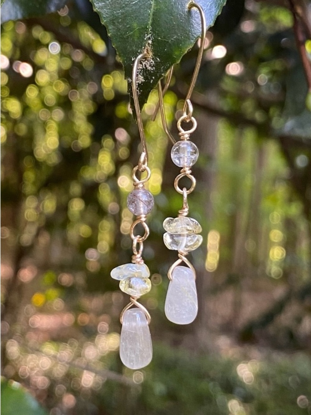 Handcrafted Gold Quartz and Citrine Drop Earrings - Picture 3 of 5